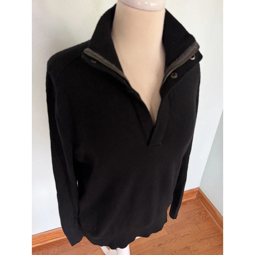 Banana Republic Men's Black Wool Blend Sweater Sz L 1/4 Zip & Snap Pullover‎